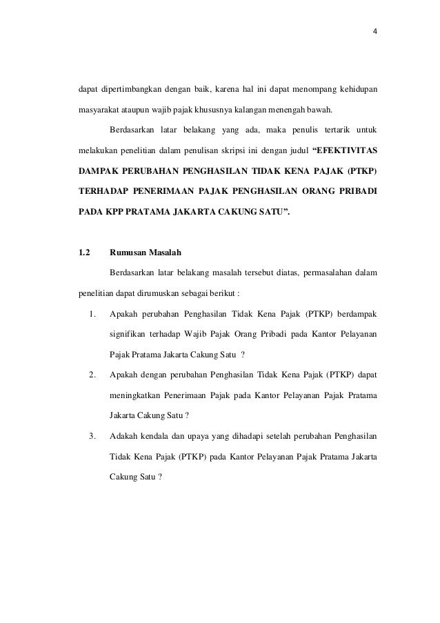 Efektivitas Dampak Perubahan Penghasilan Tidak Kena Pajak Ptkp Terh