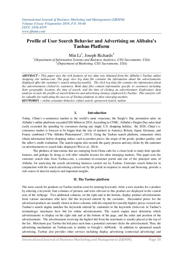 Profile Of User Search Behavior And Advertising On Alibaba S Taobao P