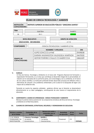 Silabus _ Ciencia Tecnológia y Ambiente