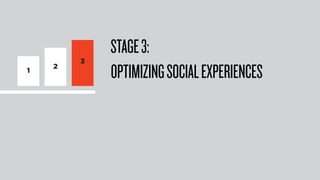 STAGE 3: 
3 
1 2 OPTIMIZING SOCIAL EXPERIENCES 
 