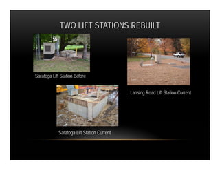 TWO LIFT STATIONS REBUILT




Saratoga Lift Station Before


                                            Lansing Road Lift Station Current




            Saratoga Lift Station Current
 