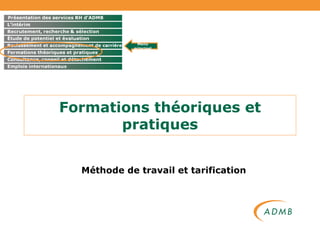 Formations théoriques et pratiques Méthode de travail et tarification Menu principal 