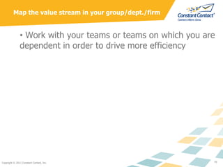 Map the value stream in your group/dept./firm


               • Work with your teams or teams on which you are
          ...