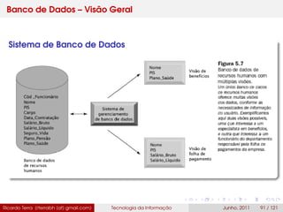 Banco de Dados – Visão Geral
Sistema de Banco de Dados
Ricardo Terra (rterrabh [at] gmail.com) Tecnologia da Informação Junho, 2011 91 / 121
 