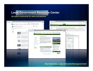 Local Government Resource Center
An online community for users and partners




                                        http://resources.arcgis.com/content/local-
                                        http://resources.arcgis.com/content/local-government
 