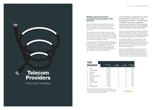 BrandZ Top 100 2011: SECTORS/COMMENTARY    85




                     Wireless data transmission                                                        In their attempts to differentiate, providers
                     surpassed voice last year for the                                                 concentrated primarily on two areas,
                     first time.                                                                       technology and content. The technology
                                                                                                       competition focused on expanding
                     Telecoms struggled to keep up with this major shift,                              networks and introducing 4G, potentially
                     which was driven by the proliferation of smartphones
                     and complicated by smarter consumers choosing
                                                                                                       a step-change advance in which wireless
                     their provider based on the desired operating system                              data transmission is faster than cable.
                     and device.
                                                                                                       Along with functional advantages, the telecoms worked to
                     The companies became one-stop resources for most                                  connect emotionally with customers. They attempted to
                     forms of electronic communication, including landlines,                           shift from being simply the “pipes” that delivered content to
                     cable, wireless mobile and Internet, which they marketed                          becoming content providers with entertainment packages
                     in numerous combinations. This BrandZ report on brand                             aimed at maximizing their share of household media.
                     value reflects this convergence and groups all the players
                     under the heading of telecom providers.                                           The increasing availability of mobile devices for sale
                                                                                                       at mass merchants raised pricing issues. Because
                     Because the brand valuations now reflect the full extent                          assortments included a variety of devices from diverse
                     of each enterprise, 11 of the brands appear in the BrandZ                         telecom providers with complicated marketing programs,
                     Top 100 Most Valuable Global Brands: AT&T (No. 7),                                price comparison became frustrating for consumers
                     China Mobile (No. 9), Vodafone (No. 12), Verizon (No.                             hoping for price transparency.
                     13) Deutsche Telekom (No. 19) Spain’s Movistar (No.
                     21), Orange (No. 36), NTT DoCoMo of Japan (No. 48),                               European brand O2 attempted to make pricing more
                     Telecom Italia (75), Telcel (76) and MTS (80).                                    transparent. Price transparency perhaps was more
                                                                                                       difficult for Vodafone because of its greater reach as
                                                                                                       the world’s second-largest telecoms provider with 341
                                                                                                       million subscribers. The brand revised its Tetris logo to
                                                                                                       make it more iconic and transnational. NTT DoCoMo




                     TOP
                     BRANDS                                        Brand Value
                                                                           $M
                                                                                              Brand
                                                                                        Contribution
                                                                                                              Brand
                                                                                                           Momentum
                                                                                                                          Brand Value
                                                                                                                              Change

                      1     at&t                                      69,916                       3                4           N/A
                      2     China Mobile                              57,326                       4                9            9%


Telecom               3
                      4
                            Vodafone
                            Verizon
                                                                      43,647
                                                                      42,828
                                                                                                   2
                                                                                                   3
                                                                                                                    4
                                                                                                                    4
                                                                                                                                -2%
                                                                                                                                N/A


Providers
                      5     Deutsche Telekom                          29,774                       2                4           N/A
                      6     Movistar                                  27,249                       2                6           N/A
                      7     Orange                                    17,597                       1                4           N/A

Data went wireless
                      8     NTT DoCoMo                                15,449                       2                8          19%
                      9     O2                                        11,694                       2                5           N/A
                      10 Telecom Italia                               11,609                       4                5           N/A

                      *Because of the convergence of products and services offered,
                      we redefined and renamed this category, formerly called Mobile Operators.
                      Telecom Providers includes brands that market fixed line, cable, wireless,
                      mobile, Internet and related products and services.
 