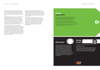 75   BrandZ Top 100 2011: SECTORS/COMMENTARy                                                                                                                                                  BrandZ Top 100 2011: SECTORS/COMMENTARy   76




In the UK, Tesco parried the low-price advance of Aldi.         Department stores experienced mixed results. Marks
While the brand remained among the global leaders in            & Spencer offered compelling deals in food, but tough
value, currency fluctuations somewhat impacted the              competition made fashion a more difficult sell. Sales and
actual valuation. Hypermarkets struggled as consumers
sought price and convenience over enormous product
                                                                margins increased for mid-priced Kohl’s, which prepared
                                                                for a stock buyback. Results for Safeway, a supermarket
                                                                                                                            RETAIL
range.                                                          brand, improved with the economy, but rising food costs     HIGHLIGHTS
                                                                hindered profits.
Walmart executed a course correction to reassert price
leadership after alienating some of its US customer             The largest global brands continued their expansion         The price-driven end of the market thrived,
base by reaching for affluent consumers with edited             into China and other fast-growing markets. Carrefour        including retailers like Poundland in the UK
merchandise displays and less cluttered, more efficiently       consolidated many of its banners under the Carrefour        and Dollar Stores in the United States.
run stores. Meanwhile, dollar stores won shoppers by            brand. Walmart’s international division posted strong
tinkering with range and promoting low prices. Target           results and the company spent much of the year in           Luxury retailers prospered because their
countered the high-price perception of its trendy               negotiations to purchase the South African retailer         customers had money and felt free to spend it.
approach to discount retailing, expanding food selection        Massmart, a development that eventually could
to drive shopping trips and increase basket size.               change retailing and help elevate living standards          Channels continued to blur, especially as more
                                                                throughout Africa.
The combined strength of discount operators and                                                                             retailers added food to drive traffic.
Amazon impacted specialty retailers like Best Buy, which
struggled even though it remained America’s only national
home electronics retailer following the close of Circuit City
more than a year ago. Warehouse club Costco added
sales. Ikea and Home Depot benefited from an improving
housing market. Ikea’s brand value increased 28 percent,
Home Depot’s, 10 percent. Lowe’s seemed less prepared
for the return to spending. Shifting away from its online
auction roots, eBay simplified its site and enjoyed a brand
value rise of 15 percent.




                                                                                                                                                                               RETAIL
                                                                                                                            SpOTLIGHT                                          IN 2011
                                                                                                                                                                               Kim Hsieh, Director, Retail Strategy, G2 USA
                                                                                                                            Amazon surpassed Walmart as the most
                                                                                                                            valuable retail brand in part because of the       Redefining value
                                                                                                                            revolutionary shift to online shopping that
                                                                                                                                                                               “Retailers want to offer value beyond price. They are
                                                                                                                            Amazon itself instigated. Founded in 1995,
                                                                                                                                                                                looking to work together with brands that can bring
                                                                                                                            Amazon has become a leading shopping
                                                                                                                                                                                analytics and help uncover more shopper insights
                                                                                                                            destination with unparalleled selection, peer
                                                                                                                                                                                and find opportunities to grow business together.”
                                                                                                                            reviews and a discounted delivery scheme
                                                                                                                            that builds loyalty. Generally recognized as the
                                                                                                                            gold standard e-commerce company, Amazon
                                                                                                                            continued to add merchandise categories
                                                                                                                            including food.
 