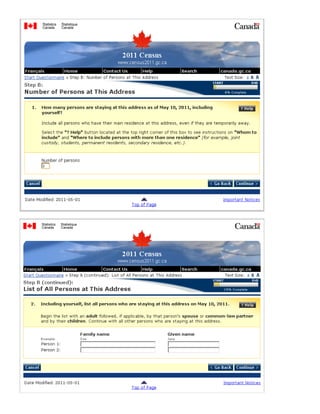 2011 Short Form Mandatory Canadian Census
