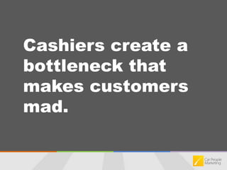 Cashiers create a bottleneck that makes customers mad.