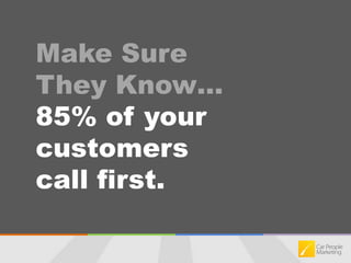 Make Sure They Know…85% of your customers call first.