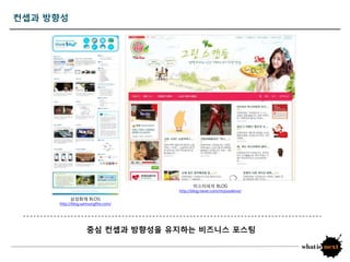 컨셉과 방향성




                                           미스터피자 BLOG
                                    http://blog.naver.com/mrpizzalove/

          삼성화재 BLOG
     http://blog.samsungfire.com/




                   중심 컨셉과 방향성을 유지하는 비즈니스 포스팅
 