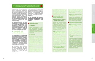 DIVULGACION DE LAS COMPETENCIAS A LA COMU-




                                                                                                                                                                                          SOBRE COMPETENCIAS
                                                                                                                                                                                          FUNDAMENTACIÓN BÁSICA
              NIDAD EDUCATIVA Y A LA SOCIEDAD EN GENERAL


     Para comunicar de manera sencilla y         Hacer referencia a competencias en
     clara las competencias, éstas se pre-       parvularia supone darle continuidad a la   actividades con las personas que       manipulación y convivencia, para
     sentan por medio de enunciados breves       propuesta curricular de estos programas    le rodean en forma espontánea y        plantear, resolver o explicar de for-
                                                                                            con entusiasmo, para fortalecer la     ma oral o escrita situaciones que
     que resumen e integran conocimientos,       de estudio, tanto en su enfoque globa-
                                                                                            interacción armónica en la familia,    se le presenten.
     habilidades, actitudes que responden a      lizador como en su estructura a partir
     intencionalidades educativas por asig-      de los tres ámbitos de conocimiento y      escuela y localidad.
                                                                                                                                   7) Aplicación de la matemática




                                                                                                                                                                                  CURRICULARES
                                                                                                                                                                                  TENCIAS EN LOS COMPONENTES
                                                                                                                                                                                  CONCRECIÓN DE LAS COMPE-
     natura (para educación básica) o por        experiencia.
                                                                                            Conocimiento del medio                    al entorno
     ámbito de desarrollo (para educación
     parvularia). Ejemplos de estos enuncia-     En este sentido, se han definido 10        natural, social y cultural             Utilizar los conocimientos ma-
     dos son: Expresión oral (Lenguaje), Des-    competencias correspondientes a los                                               temáticos en juegos y otras activi-
     cubrimiento y comprensión del medio         tres ámbitos de experiencia y cono-        4) Descubrimiento y compren-           dades, para resolver problemáticas
     natural (Parvularia).                       cimiento.                                     sión del medio natural              que le plantea la vida cotidiana.

     Es importante mencionar, que estas                                                     Describir de manera elemental          Lenguaje y expresión creativa
     competencias no se definen únicamente          Desarrollo Personal                     objetos, seres vivos, hechos
     con el criterio de especialistas de un                                                 y fenómenos naturales de su            8) Comprensión y expresión




                                                                                                                                                                            en general
                                                                                                                                                                            educativa y a la sociedad
                                                                                                                                                                            tencias a la comunidad
                                                                                                                                                                            Divulgación de las compe-
     área, sino que se definen a partir de las      1) Identidad                            entorno mediante la observación,          oral y no verbal
     fuentes que ya se tienen: los Fines de                                                 formulación de preguntas, explica-
     la Educación Nacional, los perfiles del        Adquirir conocimiento de sí mis-        ciones y constatación directa,para     Comprender y expresar nece-
     egresado y los objetivos de los diferen-       mos, descubriendo sus caracte-          construir el conocimiento de ma-       sidades, intereses, sentimientos,
     tes niveles y modalidades educativas.          rísticas individuales, posibilidades    nera global y progresiva.              experiencias y opiniones     con
                                                    y limitaciones para formar el auto-                                            claridad, adecuándose a diversas
     3.1 Competencias para                          concepto y el sentido de pertenen-      5) Descubrimiento y compren-           situaciones para comunicarse y
         Educación Parvularia                       cia cultural.                              sión del medio ambiente so-         relacionarse con los demás.
                                                                                               cial y cultural
                                                    2) Autonomía




                                                                                                                                                                                  concretar competencias
                                                                                                                                                                                  curricular para
                                                                                                                                                                                  Niveles de decisión
     La versión anterior de los programas de                                                                                       9) Comprensión y expresión
                                                                                            Establecer relaciones de respeto,         escrita
     estudio de educación parvularia, consti-       Expresar sus ideas con confianza,       aceptación de las diferencias,
     tuyó un avance importante en el plan-          demostrando creciente control y         participación y colaboración al in-    Interpretar y producir mensajes es-
     teamiento por competencias: en primer          organización para realizar tareas,      teractuar en su medio ambiente         critos a partir de la construcción
     lugar, sus unidades de aprendizaje inte-       así como la capacidad de resolver       socio-cultural, distinguiendo los      de significados con imágenes, sím-
     grado presentaban los tres tipos de con-       situaciones de la vida cotidiana con    elementos básicos de la historia       bolos y signos, reconociendo dife-
     tenido (conceptuales, procedimentales          creatividad y originalidad, para de-    y de la cultura salvadoreña, para      rentes textos y reflexionando sobre
     y actitudinales) de manera explícita.          senvolverse con independencia en        fortalecer su identidad lingüística,   el lenguaje escrito, para garantizar
     La integración de estos saberes es parte       diferentes contextos de su medio        cultural y nacional.                   la comprensión y la claridad de sus
     sustantiva de una competencia.                 ambiente.
                                                                                                                                   creaciones y comunicar sus nece-
                                                                                            6) Razonamiento lógico y uso           sidades, intereses, sentimientos,
     En segundo lugar, dichos programas             3) Convivencia
     planteaban indicadores de logro                                                           de lenguaje matemático              experiencias y opiniones.
     por cada unidad. Con ello se definen           Compartir intereses, experiencias,      Construir y relacionar concep-
     claramente los desempeños más im-              conocimientos y emociones, prac-        tos matemáticos en situaciones
     portantes que el alumnado debe lograr          ticando valores al realizar diversas    lúdicas que implican percepción,
     en cada unidad.




0                                                                                                                                                                         
 