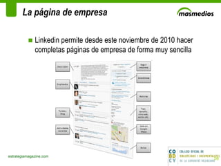 La página de empresa Linkedin permite desde este noviembre de 2010 hacer completas páginas de empresa de forma muy sencilla estrategiamagazine.com 