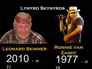 Ronnie van Zandt Leonard Skinner 1977  -  at  29 2010  -  at  77 Lynyrd Skynyrds 