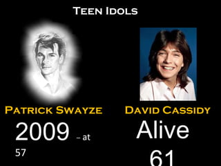 Patrick Swayze 2009  –  at  57 David Cassidy Alive 61 Teen Idols 
