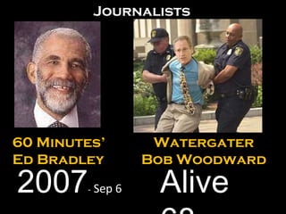 60 Minutes’ Ed Bradley 2007 -  Sep 6  Watergater Bob Woodward Journalists Alive 68 