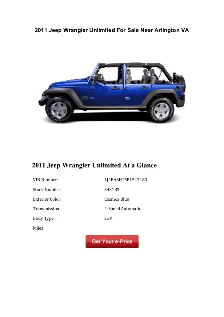 11 Jeep Wrangler Unlimited For Sale Near Arlington Va