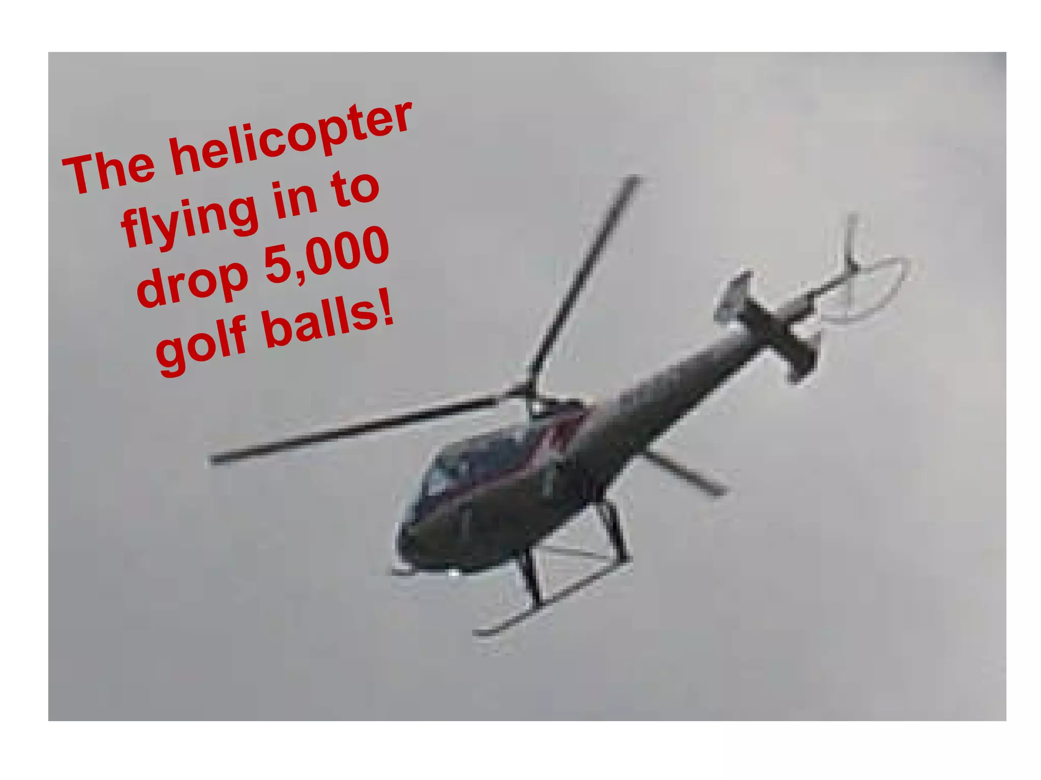 The helicopter flying in to drop 5,000 golf balls! 