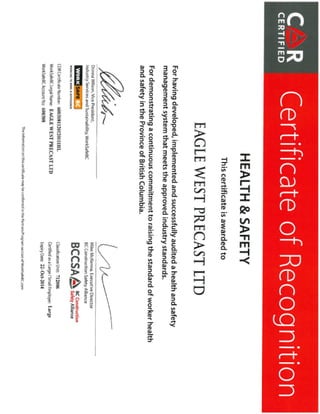 COR Certification - Eagle West Precast Ltd