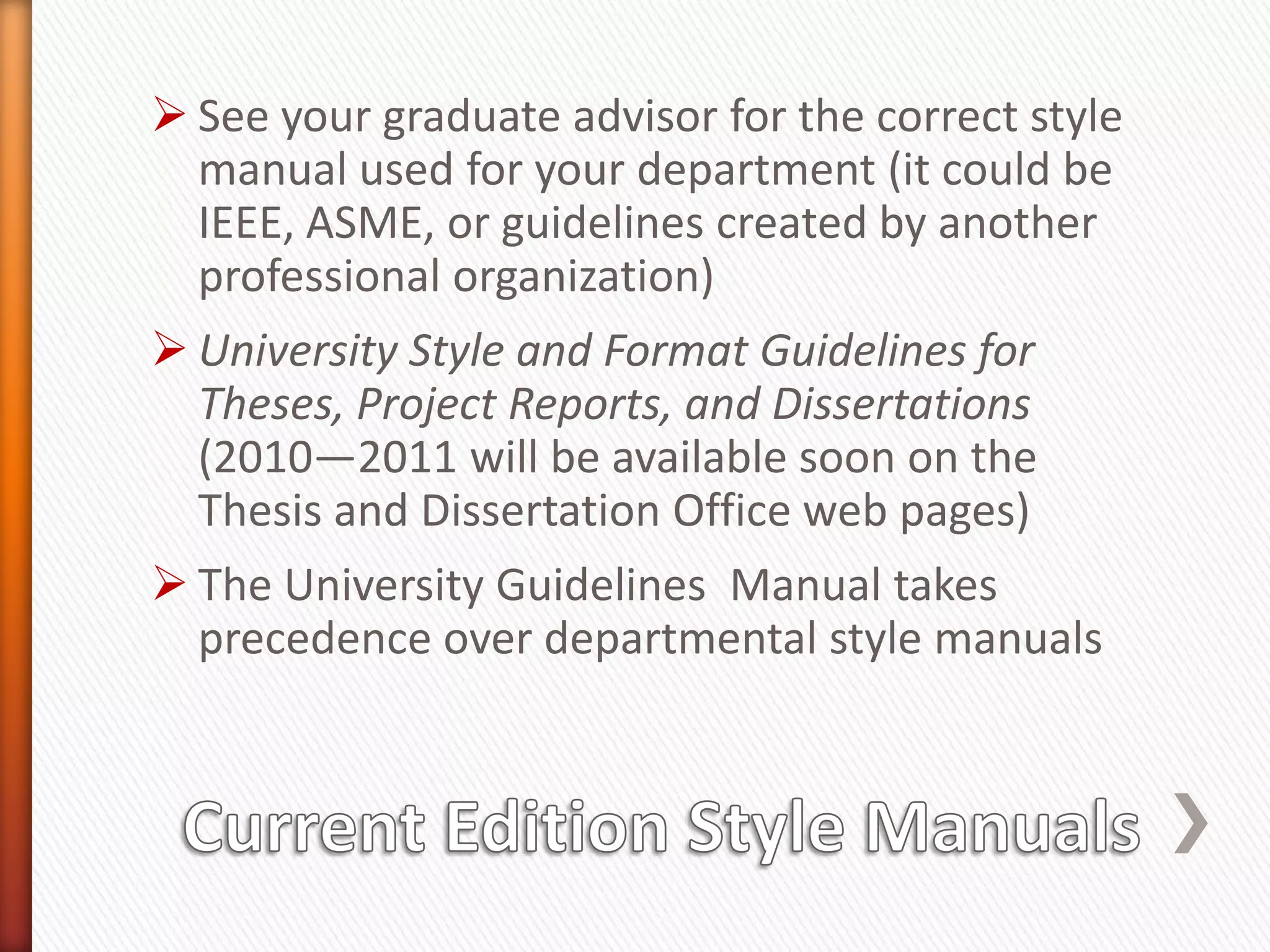 Once you’ve made corrections, return the revised manuscript to the Thesis and Dissertation Office.  We recommend setting a 2 week turnaround time for yourself to insure completing the process within the term deadline.Role of the Thesis and Dissertation Office