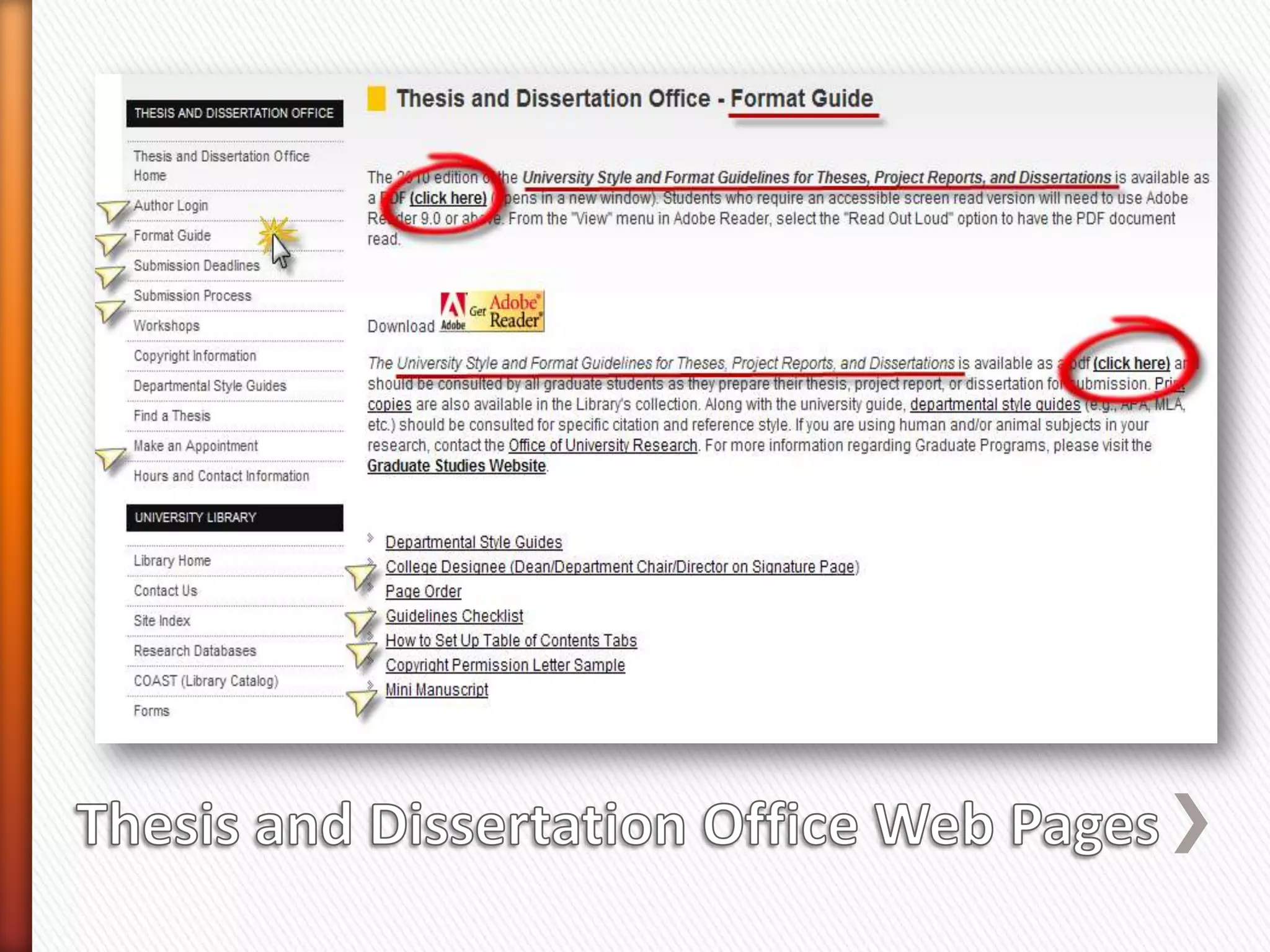 Role of the Thesis and Dissertation OfficeThe Format Evaluation Process (continued)Once the formatting is “cleared,” you take the manuscript to the Copy Center in the University Bookstore.  You will be asked to fill out the UMI/Proquest Open Access Publishing Agreement Form and to pay fees for binding and reproduction of your manuscript in microfiche and online.  