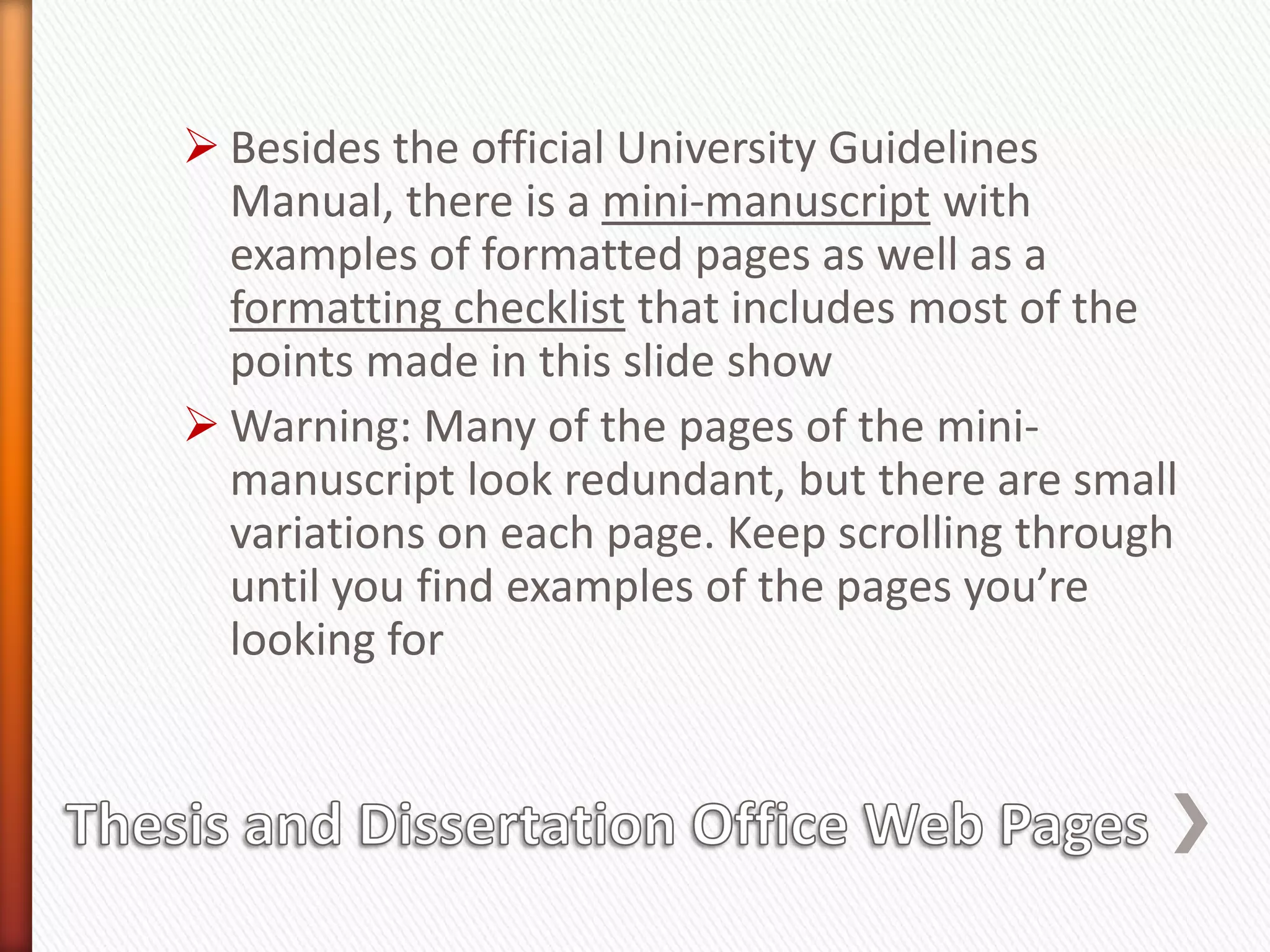 IMPORTANT LAST STEP:   Email or call the Thesis and Dissertation Office and tell us your receipt number. We cannot send out the clearance letter to you, your thesis advisor, and Enrollment Services until we receive the receipt number. Until your clearance letter has been sent, your requirements for graduation will be incomplete.See your graduate advisor for the correct style manual used for your department (it could be IEEE, ASME, or guidelines created by another professional organization)
