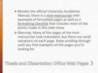IMPORTANT LAST STEP:   Email or call the Thesis and Dissertation Office and tell us your receipt number. We cannot send out the clearance letter to you, your thesis advisor, and Enrollment Services until we receive the receipt number. Until your clearance letter has been sent, your requirements for graduation will be incomplete.See your graduate advisor for the correct style manual used for your department (it could be IEEE, ASME, or guidelines created by another professional organization)