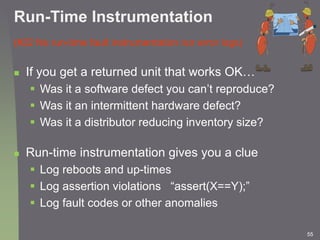 55
Run-Time Instrumentation
(#22 No run-time fault instrumentation nor error logs)
 If you get a returned unit that works...