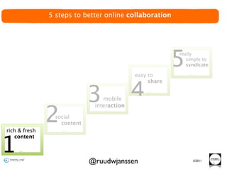 5 steps to better online collaboration




            @ruudwjanssen                ©2011
                                                 39
 