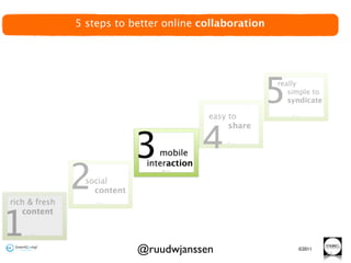 5 steps to better online collaboration




            @ruudwjanssen                ©2011
                                                 74
 