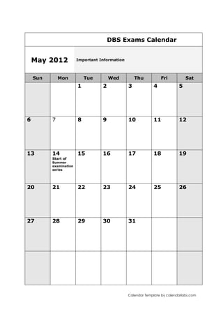 2011 GCSE Exams Calendar