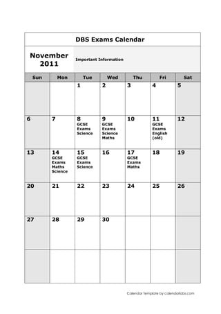 2011 GCSE Exams Calendar
