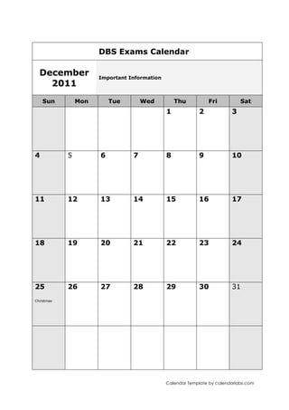 2011 GCSE Exams Calendar