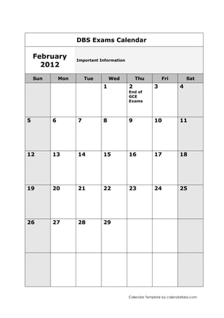 2011 GCSE Exams Calendar