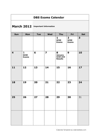 2011 GCSE Exams Calendar