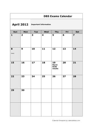 2011 GCSE Exams Calendar