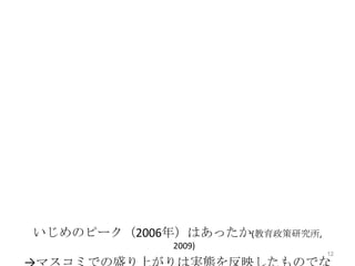 いじめのピーク（2006年）はあったか(教育政策研究所,
             2009)
                               12
 