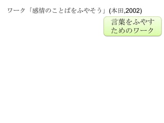 ワーク「感情のことばをふやそう」(本田,2002)
                   言葉をふやす
                   ためのワーク
 