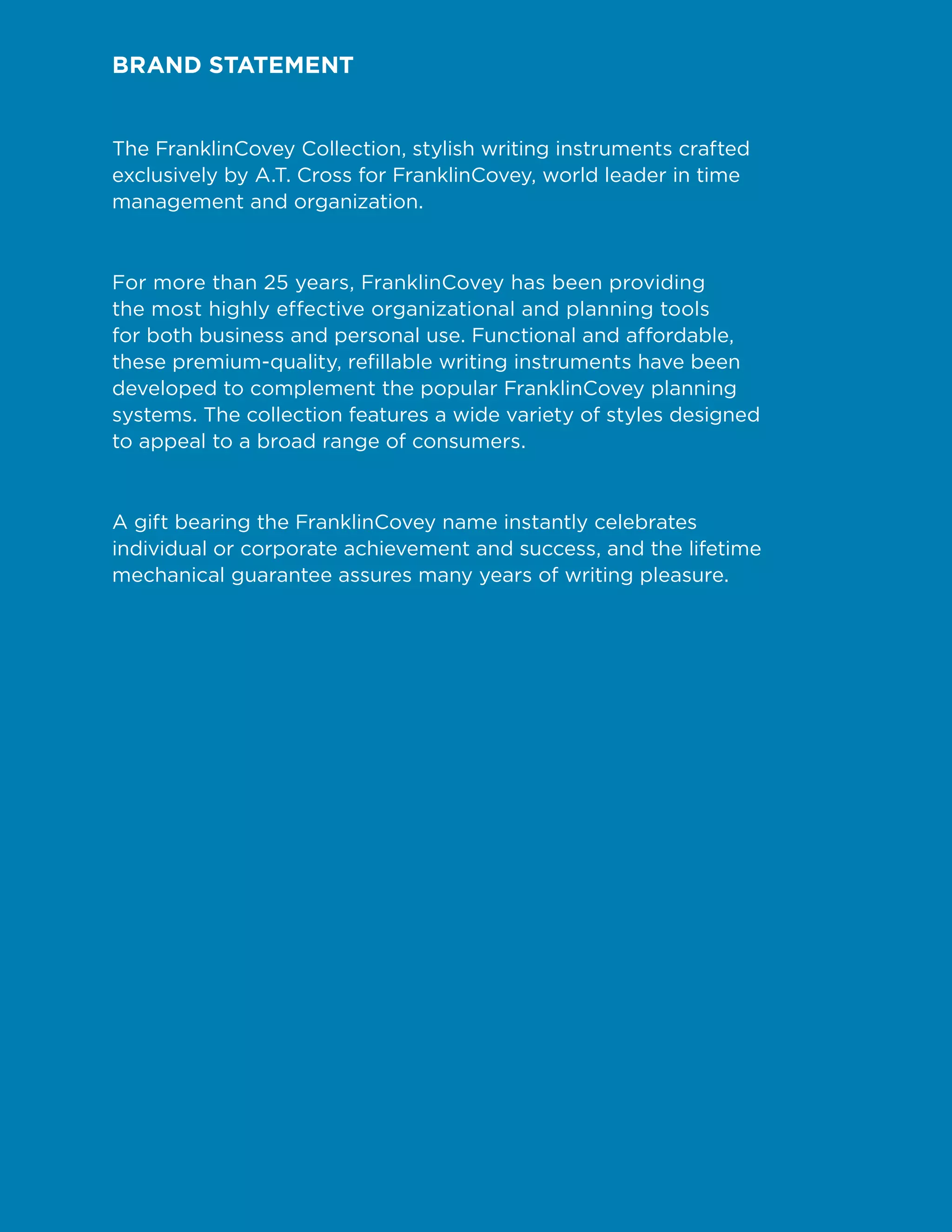 Franklin Covey Writing Instruments 2011/2012 Retail Catalog PDF