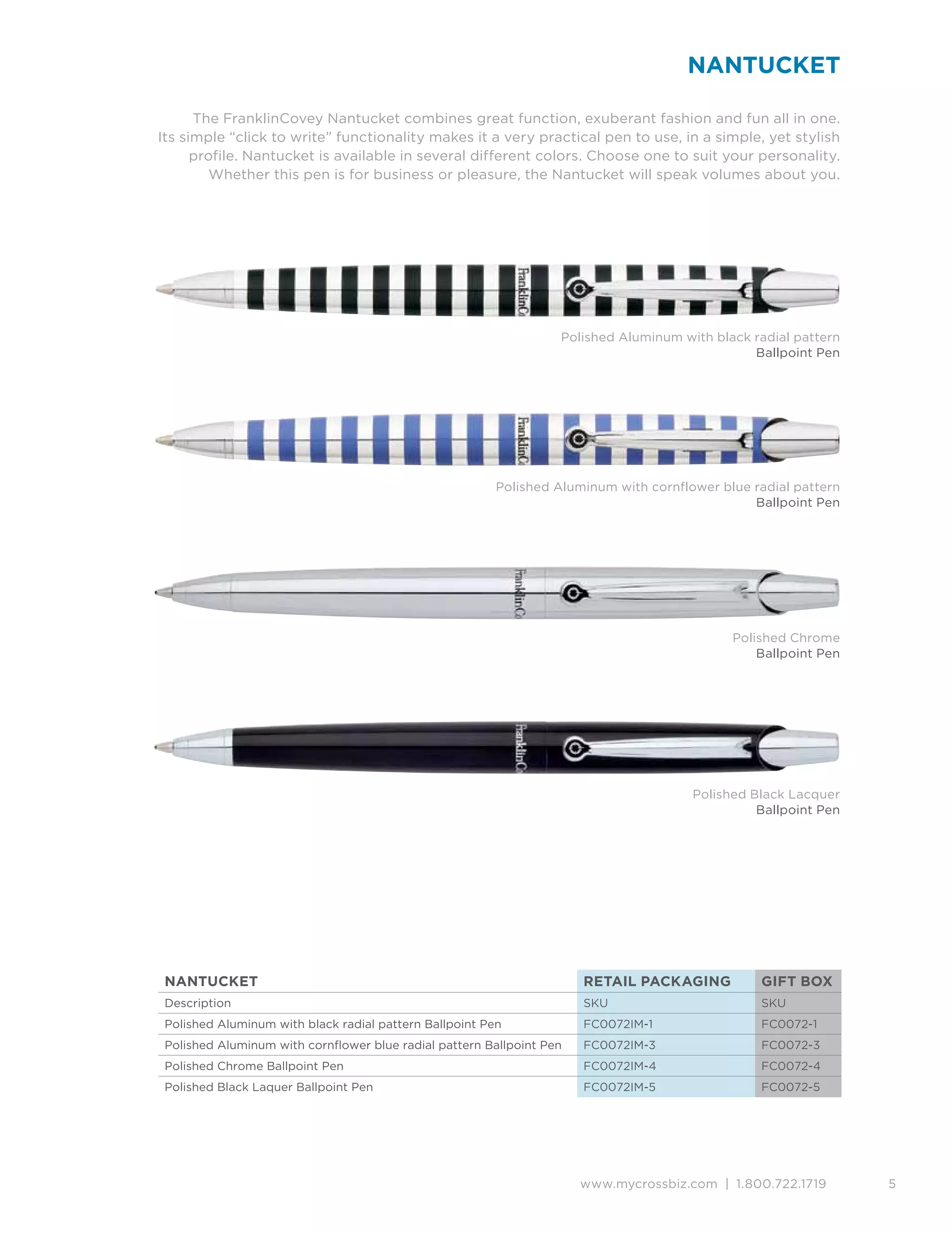 Franklin Covey Writing Instruments 2011/2012 Retail Catalog PDF