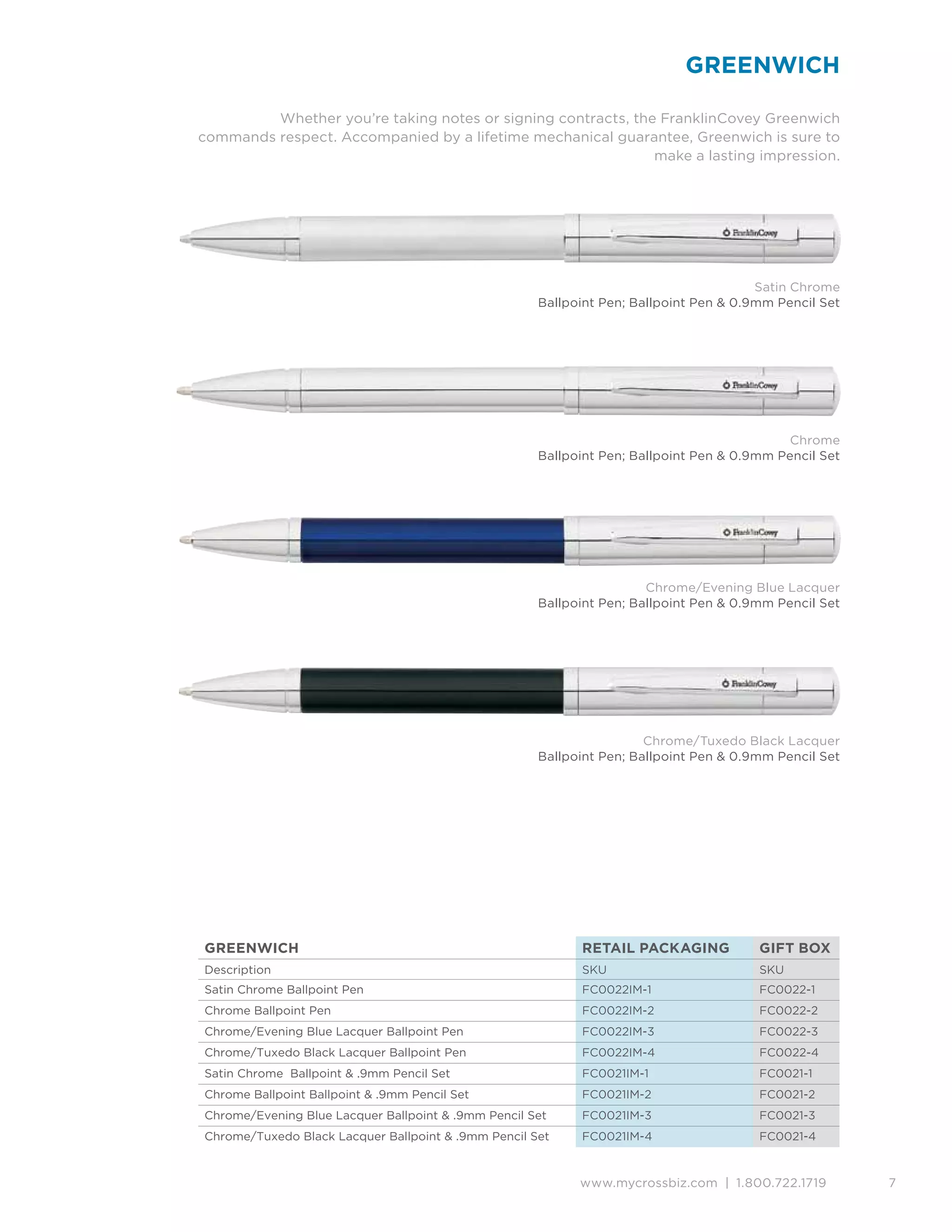 Franklin Covey Writing Instruments 2011/2012 Retail Catalog PDF
