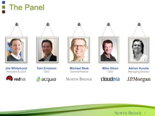 The Panel
2
Jim Whitehurst
President & CEO
Mike Olson
CEO
Michael Skok
General Partner
Tom Erickson
CEO
Adrian Kunzle
Managing Director
 