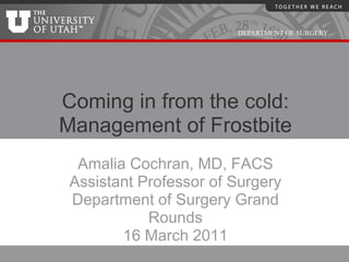 DEPARTMENT OF SURGERY




Coming in from the cold:
Management of Frostbite
  Amalia Cochran, MD, FACS
 Assistant Professor...