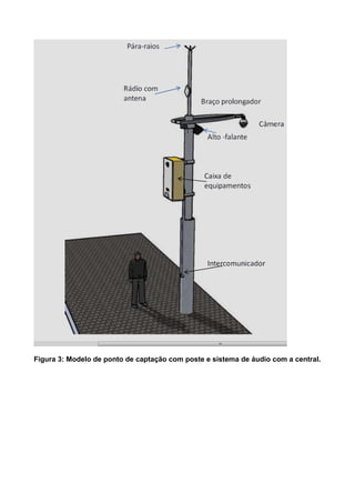 Figura 3: Modelo de ponto de captação com poste e sistema de áudio com a central.
 