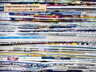 Impact themes in LIS literature
Impact themes in LIS literature
7. LIS research output  LIS practice
7. LIS research output  LIS practice
 
