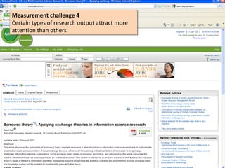 Measurement challenge 4
Measurement challenge 4
Certain types of research output attract more
Certain types of research output attract more
attention than others
attention than others
 