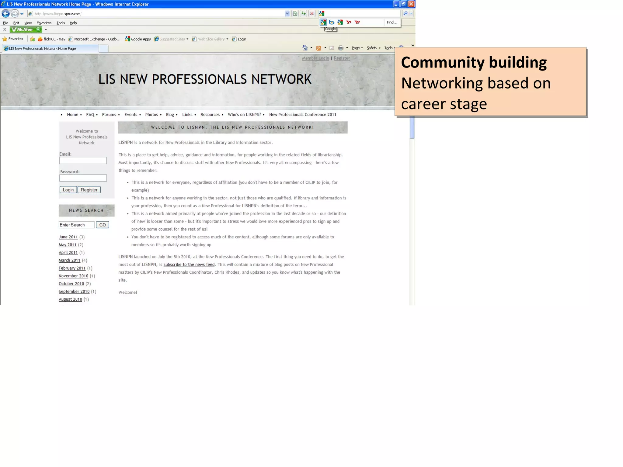 Community building
Community building
Networking based on
Networking based on
career stage
career stage
 