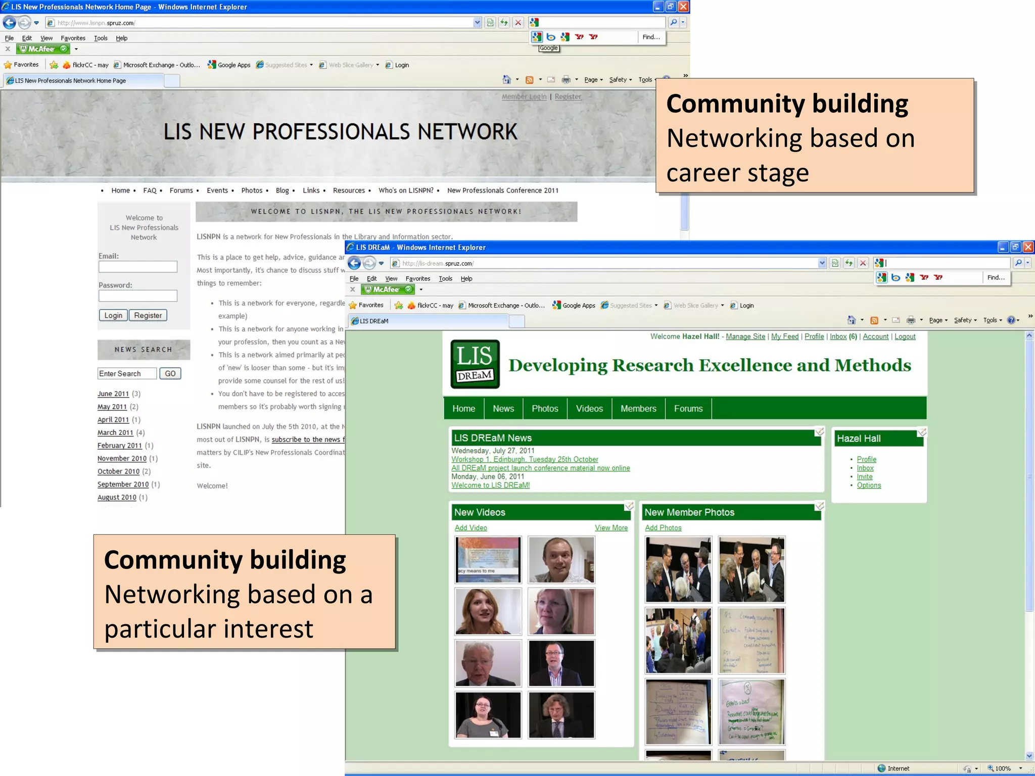 Community building
                        Community building
                        Networking based on
                        Networking based on
                        career stage
                        career stage




Community building
Community building
Networking based on a
Networking based on a
particular interest
particular interest
 