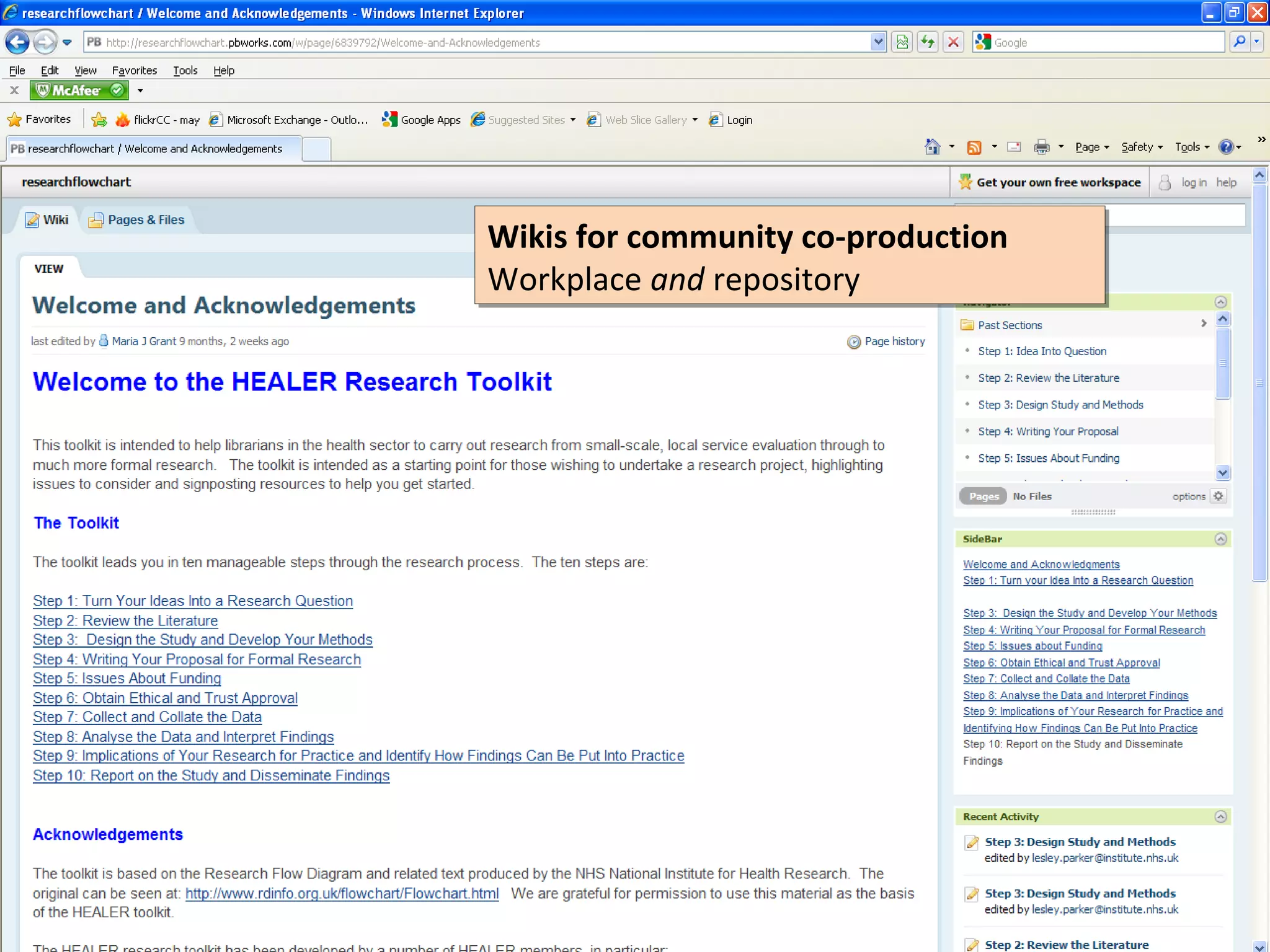 Wikis for community co-production
Wikis for community co-production
Workplace and repository
Workplace and repository
 