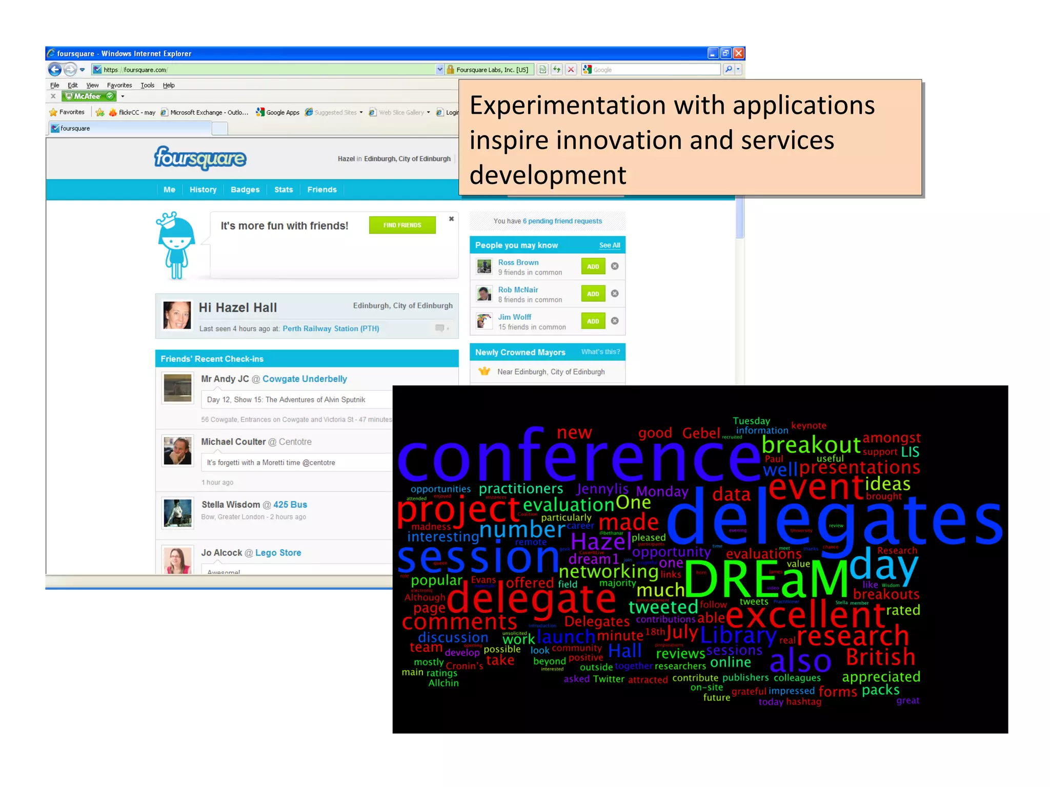 Experimentation with applications
Experimentation with applications
inspire innovation and services
inspire innovation and services
development
development
 